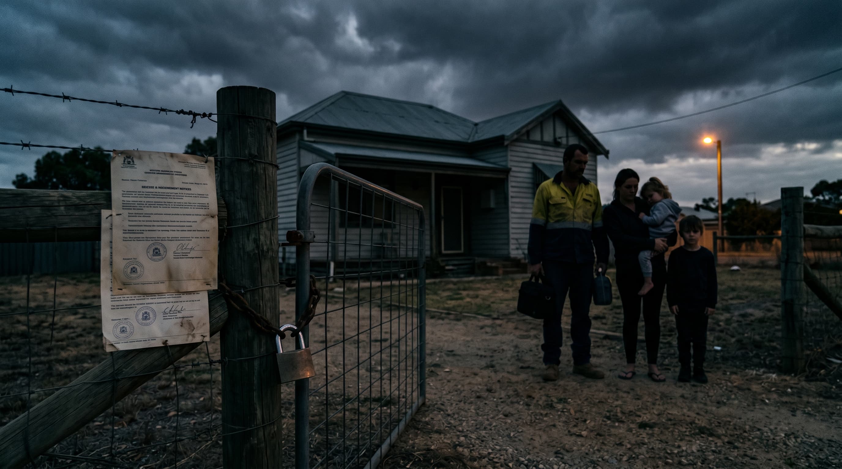 Family outside a padlocked property - WA criminal confiscation law reform