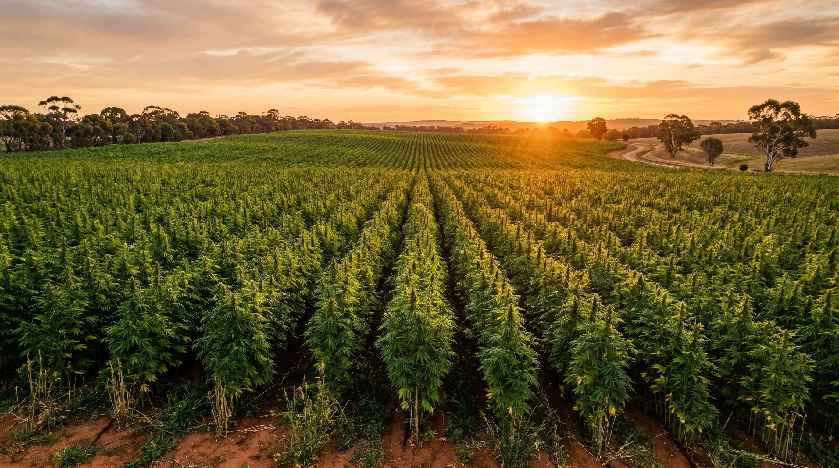 Hemp field in Western Australia at golden hour