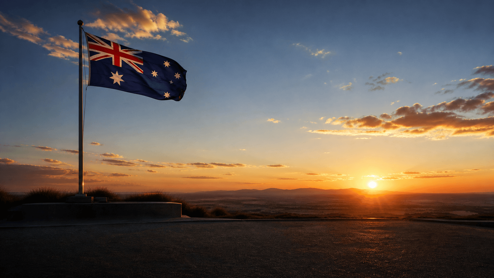 Australian flag at sunset