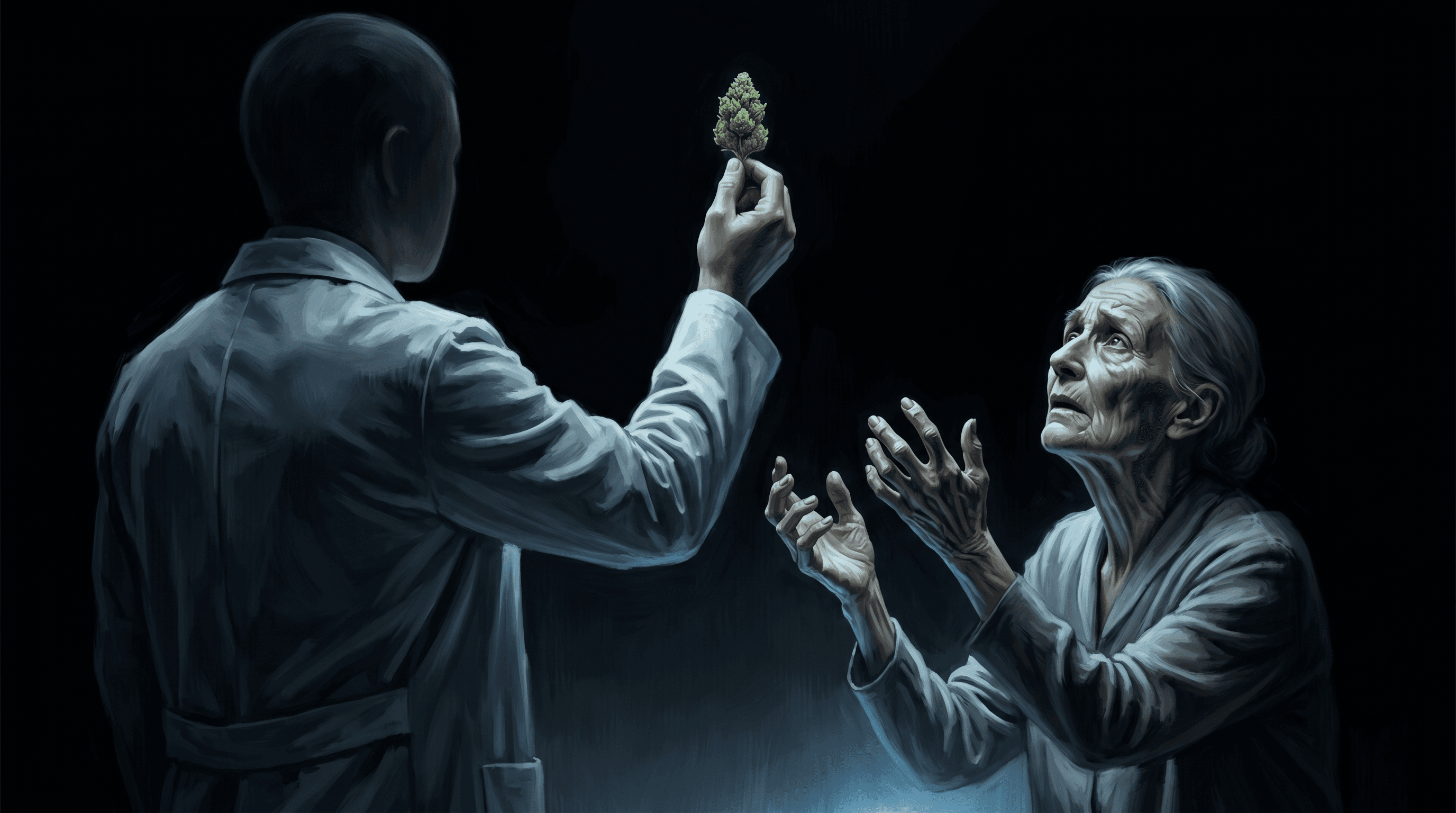 A faceless official withholds cannabis from a patient in need